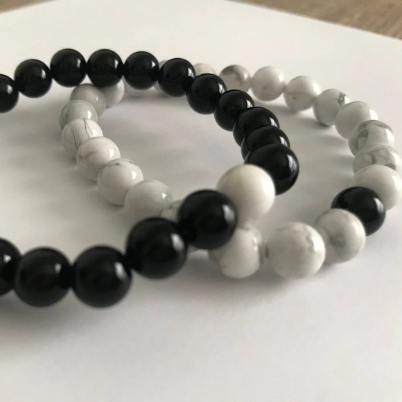 Long Distance Relationship Bracelet Black White Stone Beads Turquoise and Onyx - Picture 7 of 7